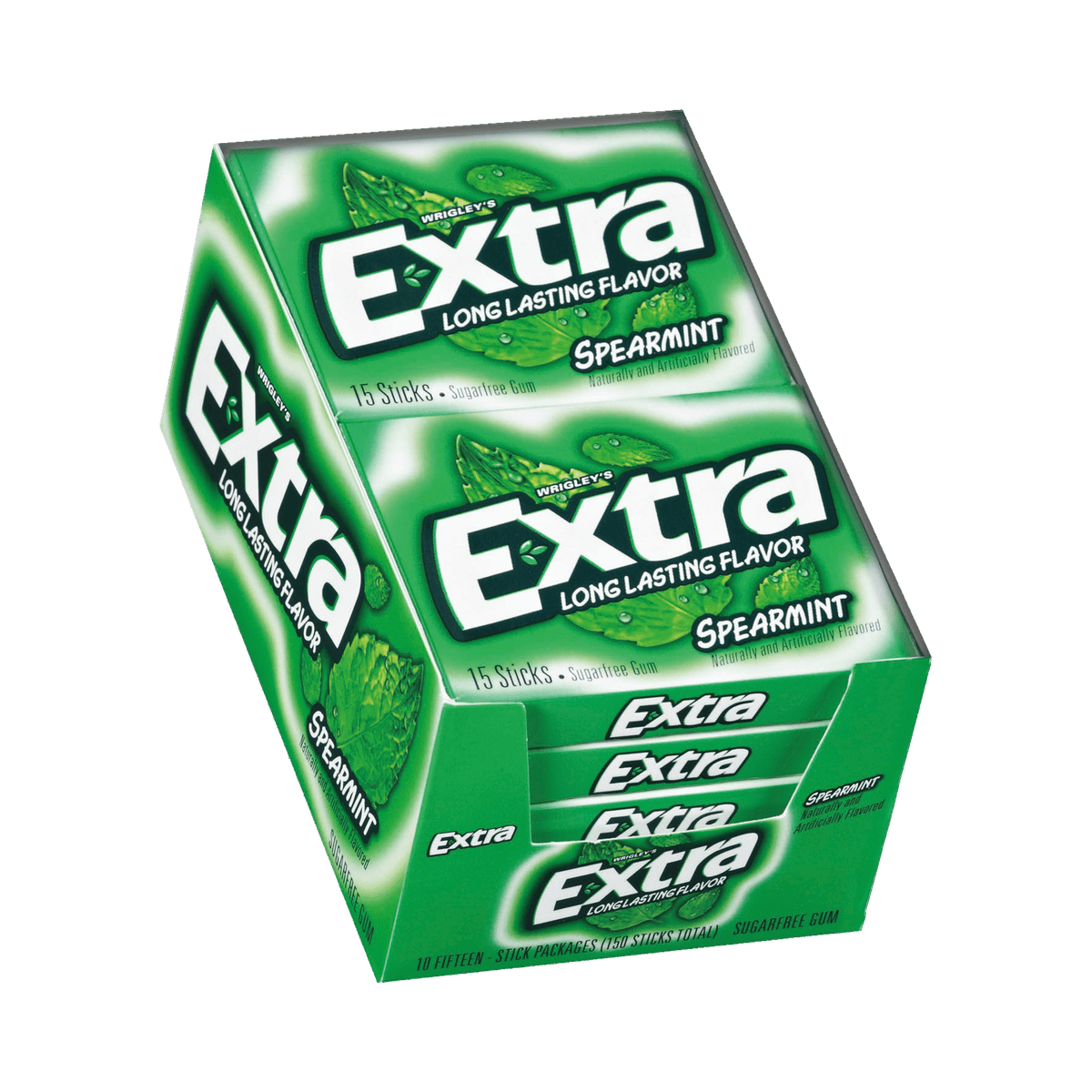 Extra Sugar Free Chewing Gum, Spearmint, Slim Pack, 15 Sticks, 10 ct