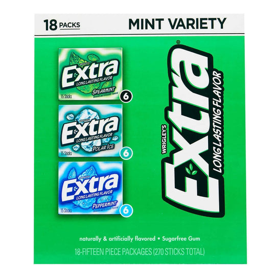 Extra Sugar-Free Gum, Mint Variety Pack, 15 Sticks, 18 ct