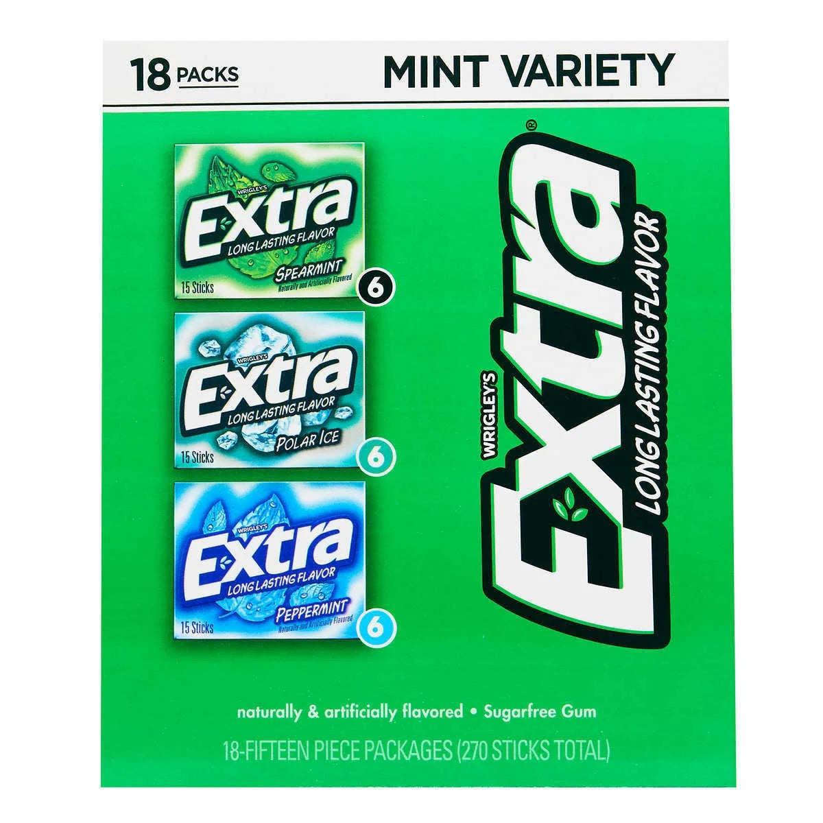 Extra Sugar-Free Gum, Mint Variety Pack, 15 Sticks, 18 ct