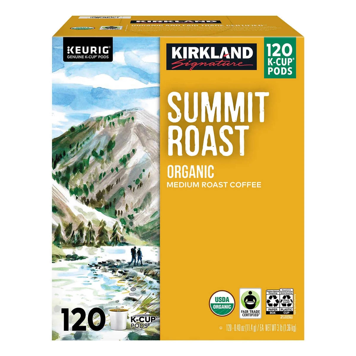 Kirkland Signature Organic Summit Roast Coffee, Medium Roast, Keurig K-Cup Pods, 120 ct