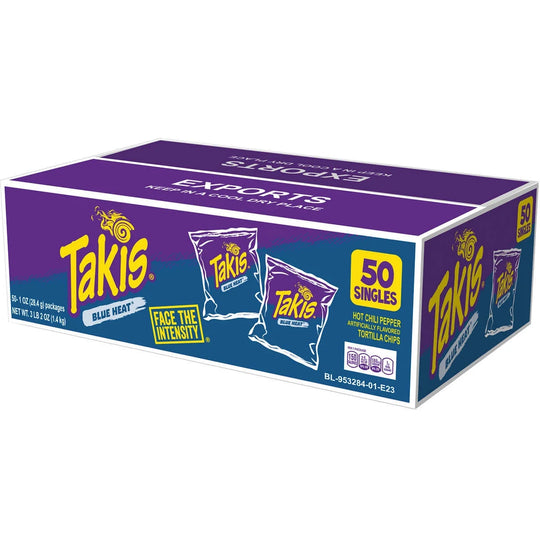 Takis Blue Heat Tortilla Chips, Hot Chili Pepper, 1 oz, 50 ct