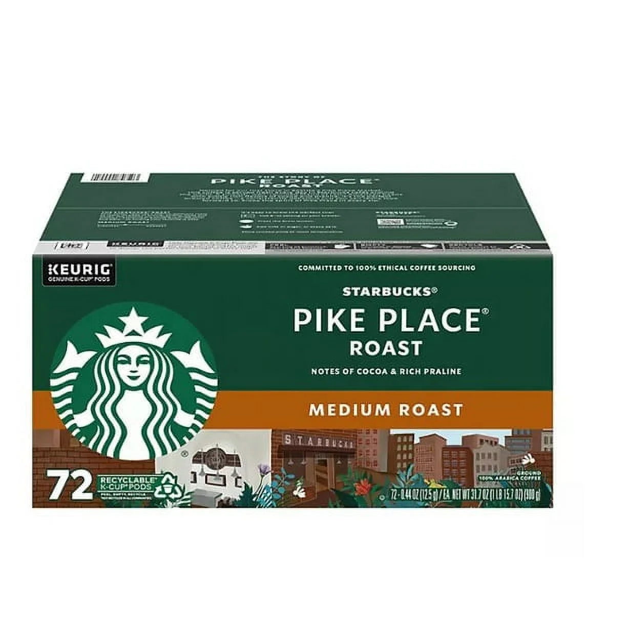 Starbucks Pike Place Coffee, Medium Roast, Keurig K-Cup Pods, 72 ct