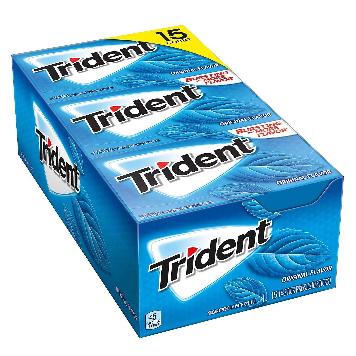 Trident Sugar Free Chewing Gum, Original Flavor, 15 Sticks, 15 ct