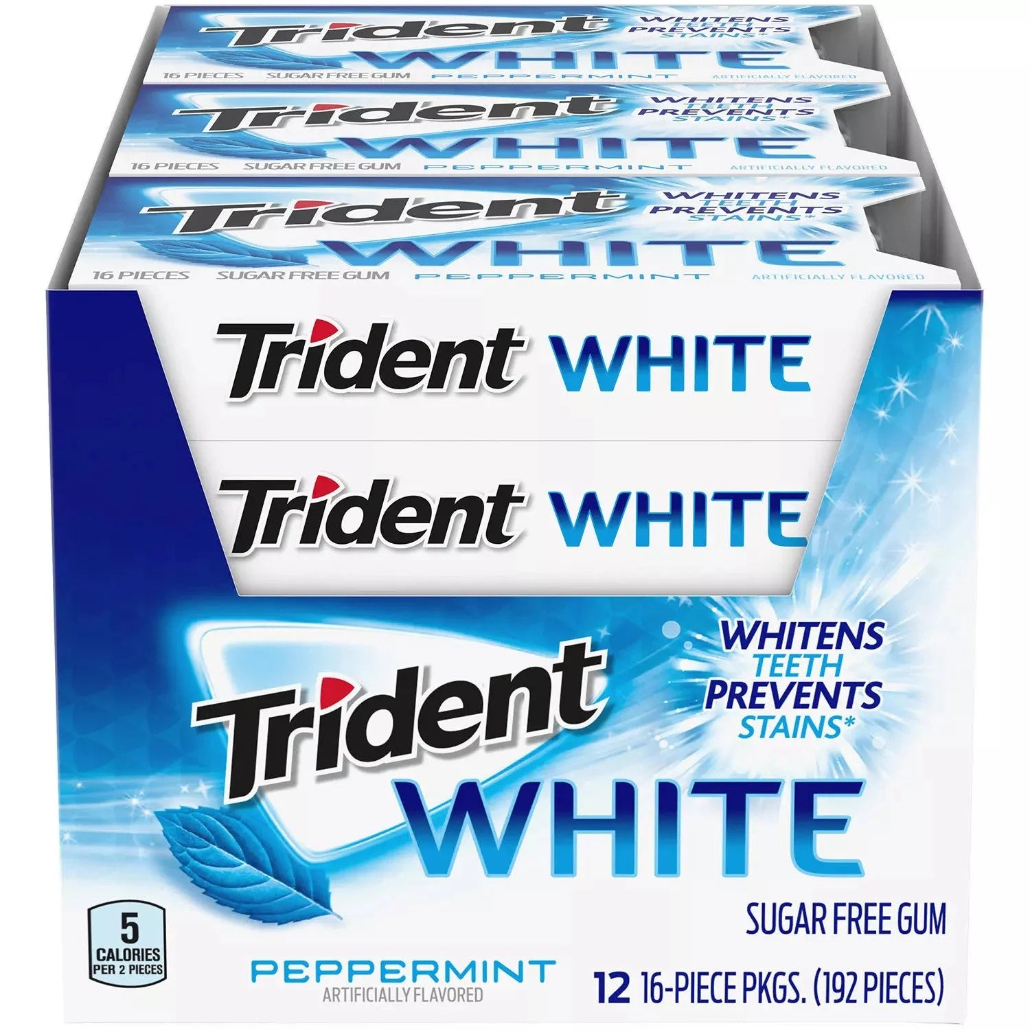 Trident White Sugar Free Gum, Peppermint, 16 Pieces, 12 ct