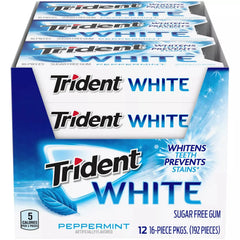 Trident White Sugar Free Gum, Peppermint, 16 Pieces, 12 ct