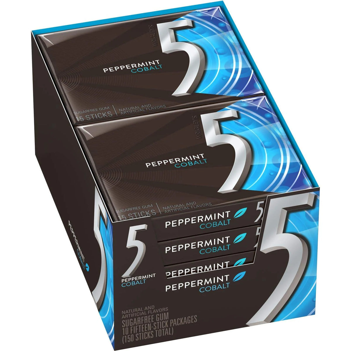 5 Gum Sugar Free Chewing Gum, Peppermint Cobalt, 15 Sticks, 10 ct