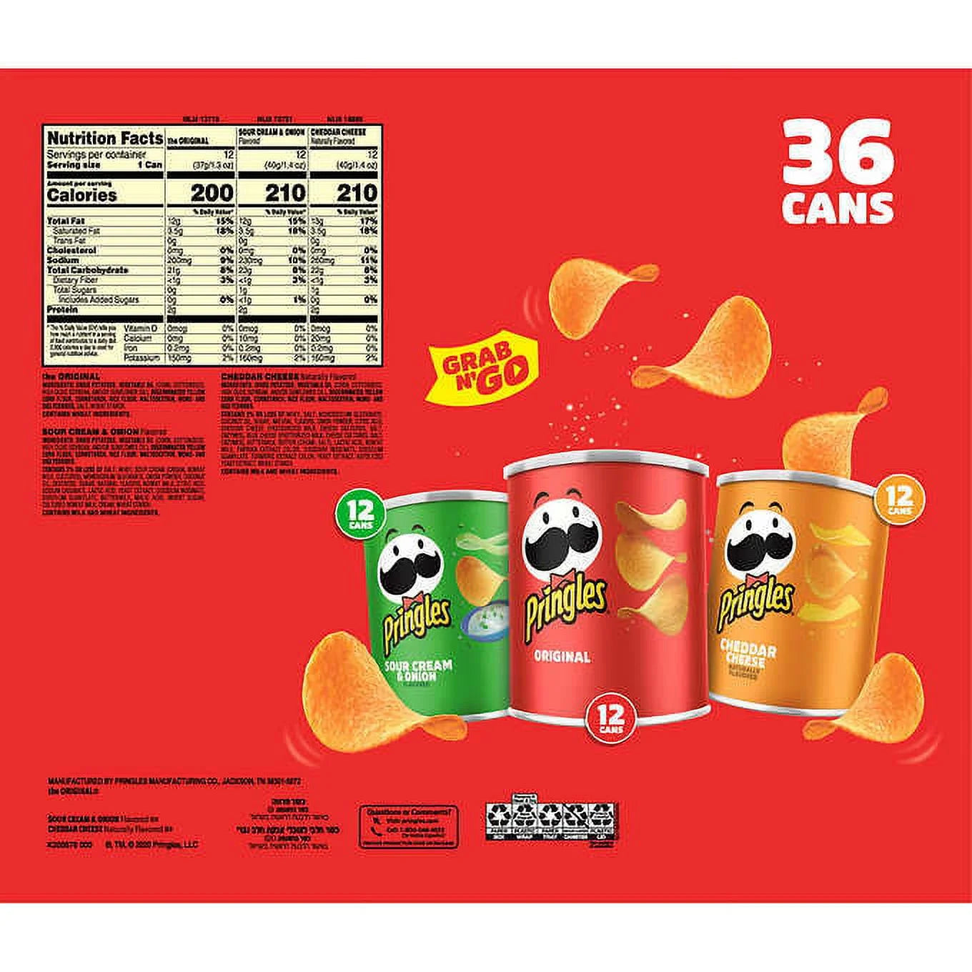 Pringles Grab & Go Potato Crisps, Variety Pack, 36 ct