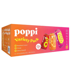 Poppi Prebiotic Soda Variety Pack, 12 fl oz Cans, 15 Pack