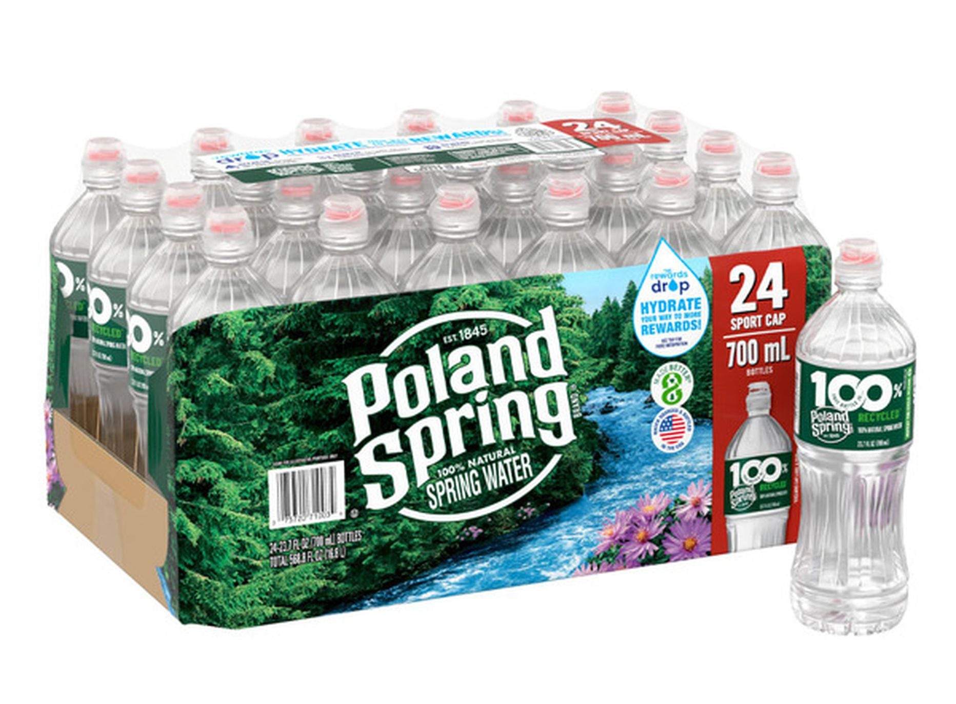 Poland Spring 100% Natural Spring Water, 23.7 fl oz, 24 ct