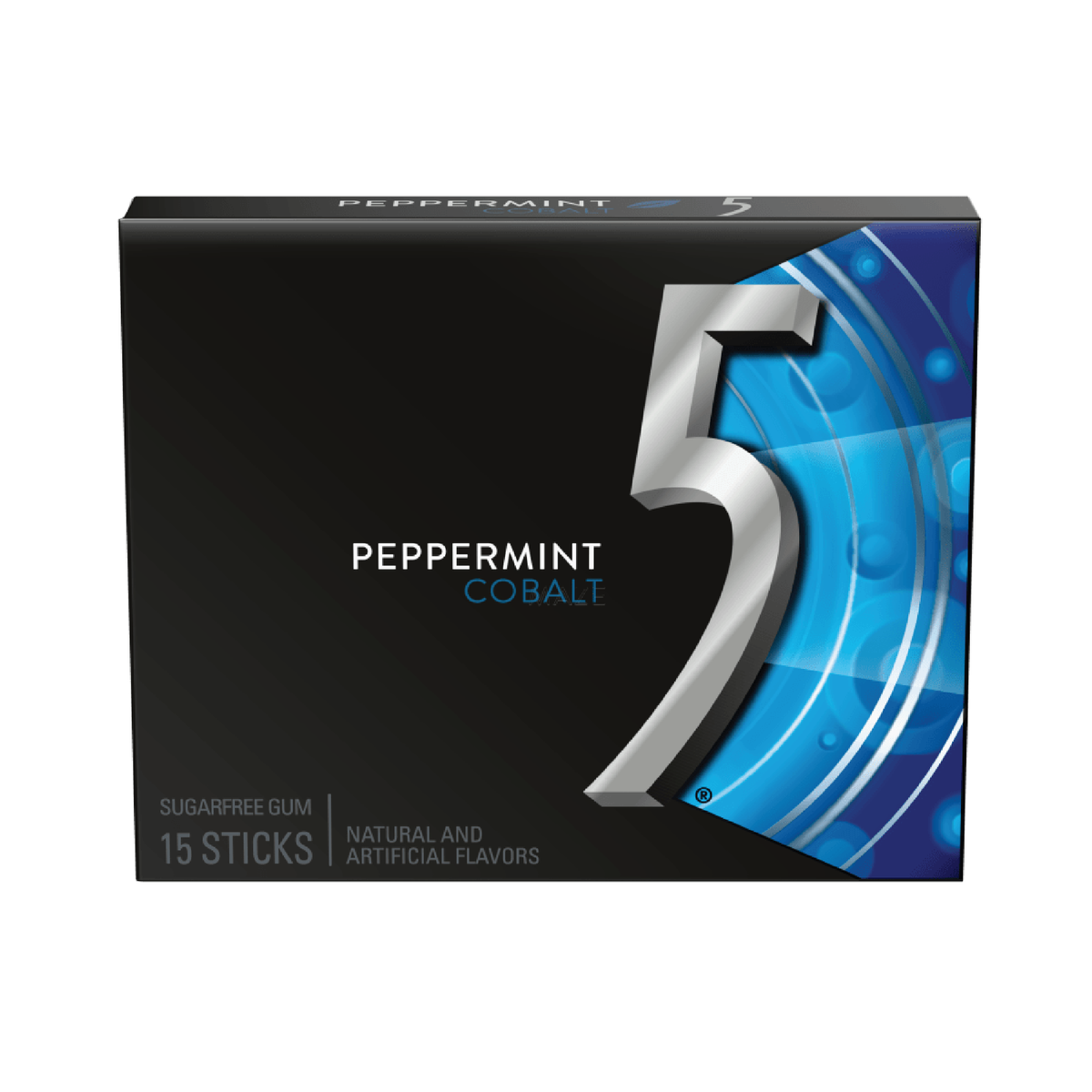 5 Gum Sugar Free Chewing Gum, Peppermint Cobalt, 15 Sticks, 10 ct