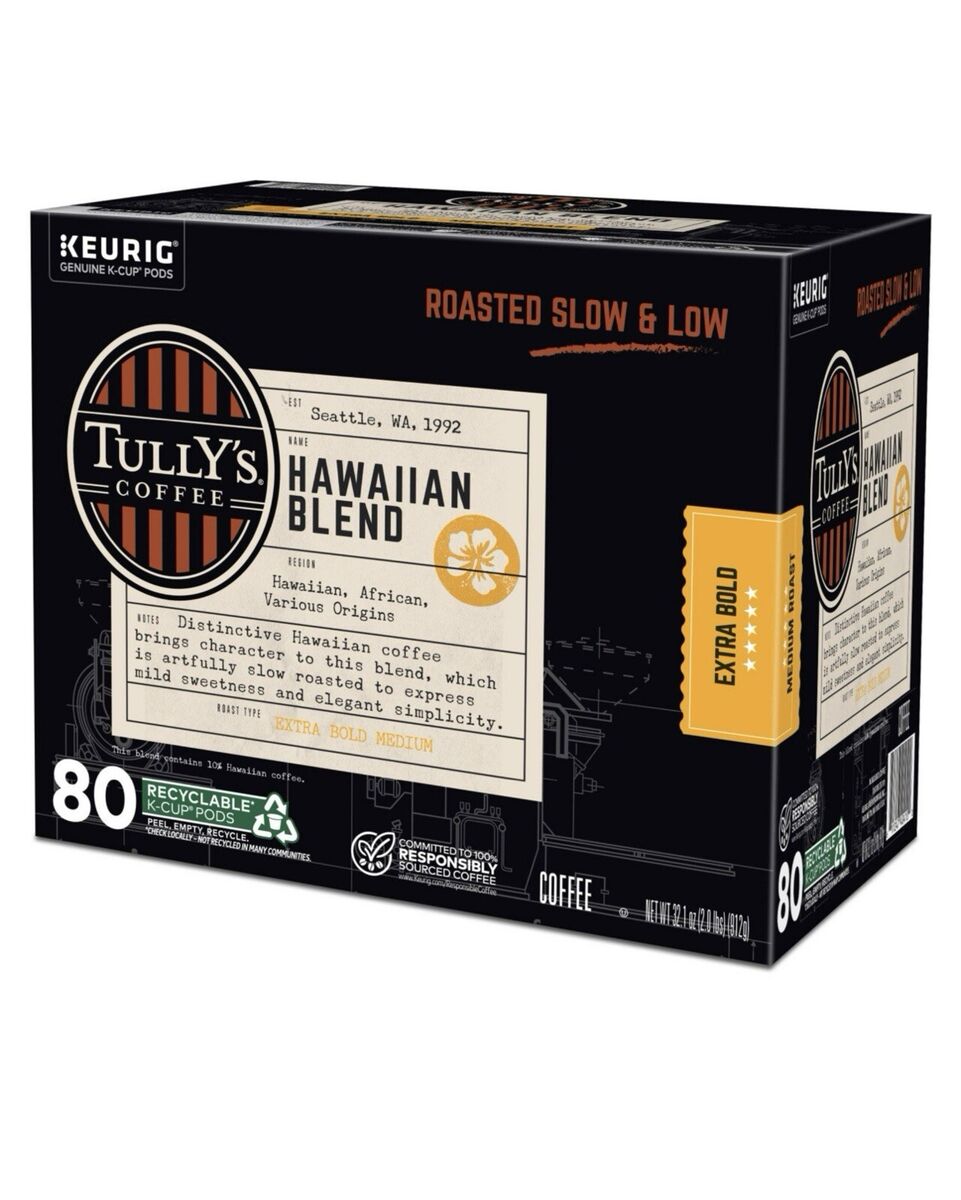 Tully’s Hawaiian Blend Coffee, Extra Bold Medium Roast, Keurig K-Cup Pods, 80 ct