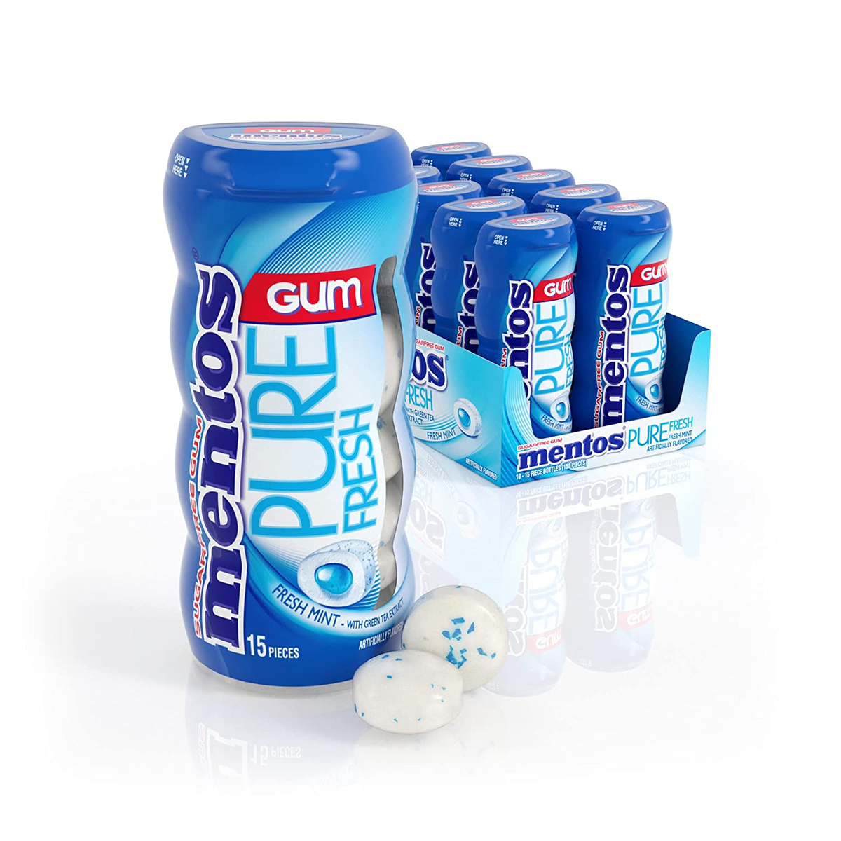 Mentos Sugar Free Chewing Gum, Pure Fresh Mint, 15 Pieces, 10 ct