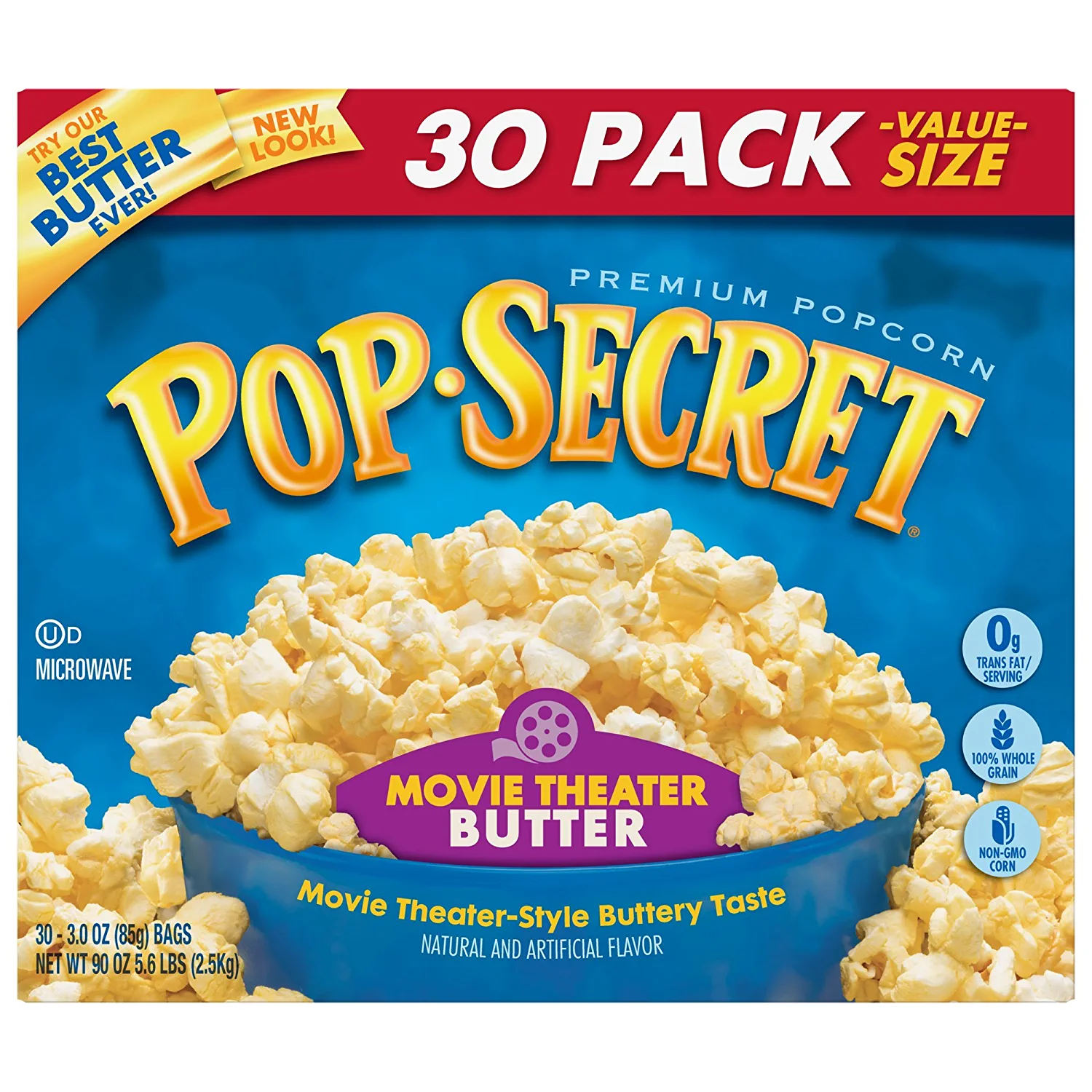 Pop Secret Popcorn Movie Theater Butter 3 Oz Microwave Bags 30 Count